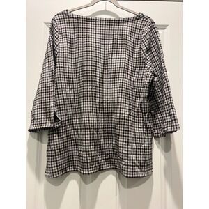 J. Jill Ponte Tunic Black Gray Houndstooth 3/4 Sleeve Women's Size Large